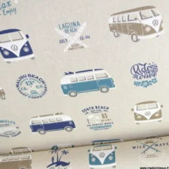 Tissu toile aspect lin motifs Vans et combis Volkswagen - OEKO TEX