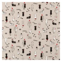Tissu toile aspect lin motifs Chats - OEKO TEX