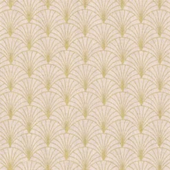 Tissu toile aspect lin motifs éventails Lurex Or fond Rose