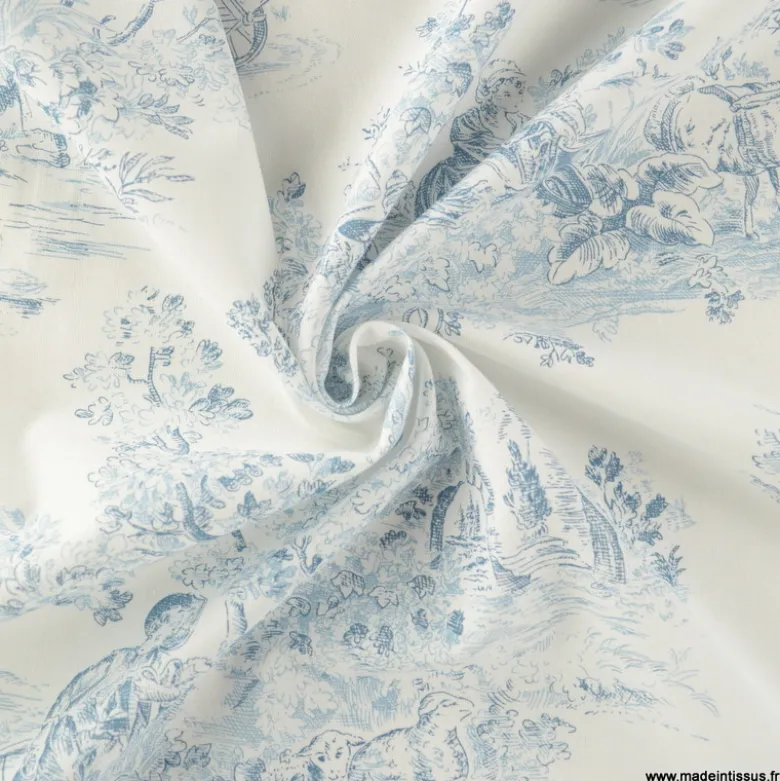 Tissu Toile de Jouy Manon Bleu