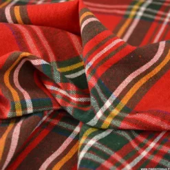 Tissu toile demi natté Ecossais rouge et vert