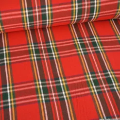 Tissu toile demi natté Ecossais rouge et vert