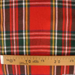 Tissu toile demi natté Ecossais rouge et vert