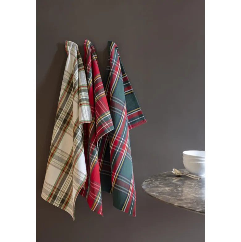 Tissu toile demi natté Ecossais rouge et vert