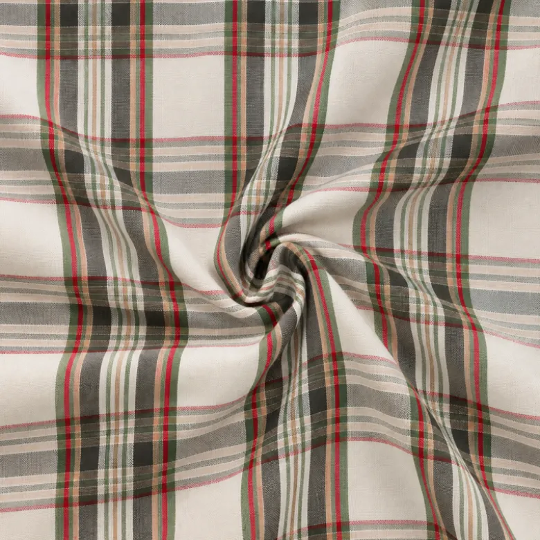Tissu toile demi natté Ecossais écru et vert
