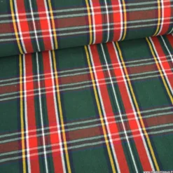 Tissu toile demi natté Ecossais vert et rouge