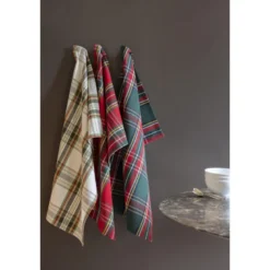 Tissu toile demi natté Ecossais vert et rouge