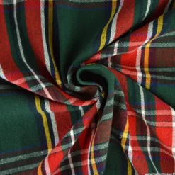 Tissu toile demi natté Ecossais vert et rouge