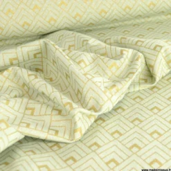 Tissu toile Lurex doré motif Art déco fond Menthe - OEKO TEX