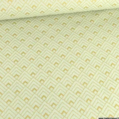 Tissu toile Lurex doré motif Art déco fond Menthe - OEKO TEX