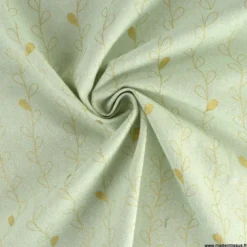 Tissu toile Lurex doré motif branches fond menthe - OEKO TEX