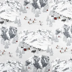 Tissu toile Meribel motif station de ski en montagne gris