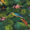 Tissu toile motif tropical perroquets & flamants roses