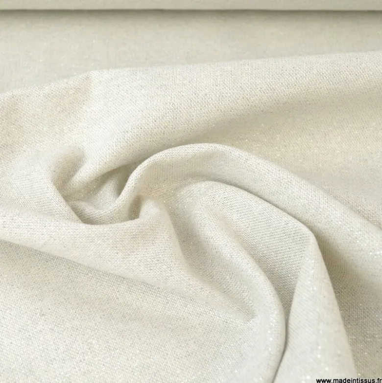 Tissu toile Polycoton Cubex Ecru lurex Argent