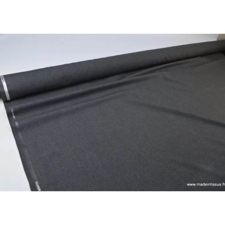 Tissu Toile polyester viscose pantalon gris chiné