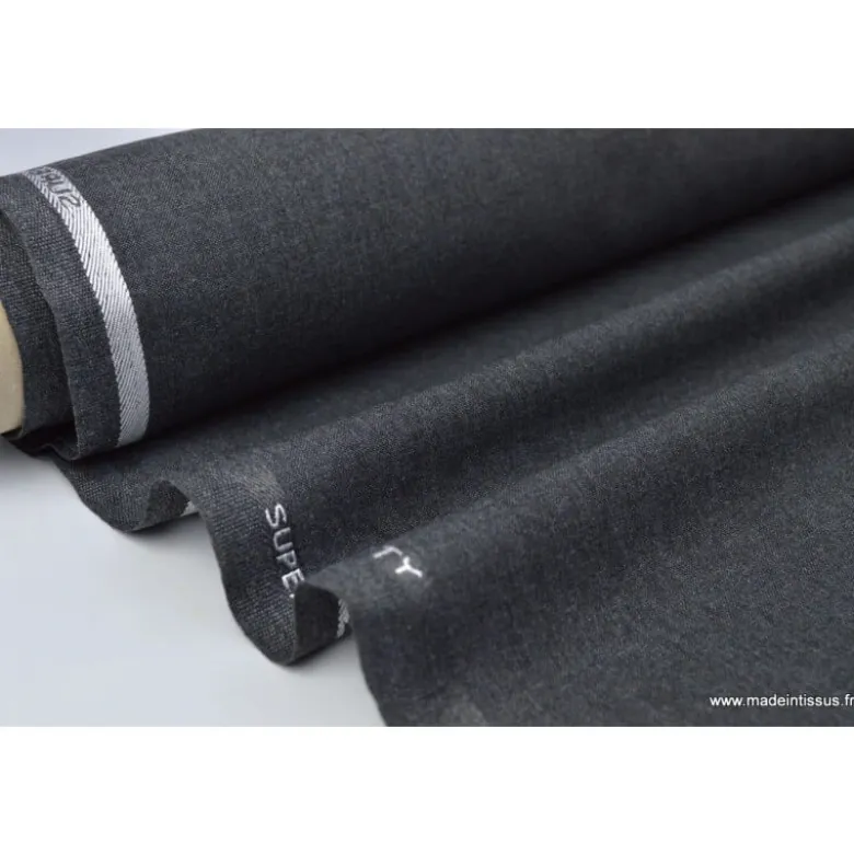Tissu Toile polyester viscose pantalon gris chiné