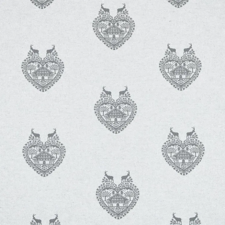 Tissu toile Ruan motif coeurs, chalets et bouquetins - Gris