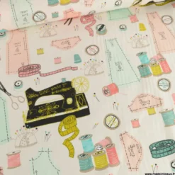 Tissu toile sewing aspect lin motif machine à coudre et couture - OEKO TEX