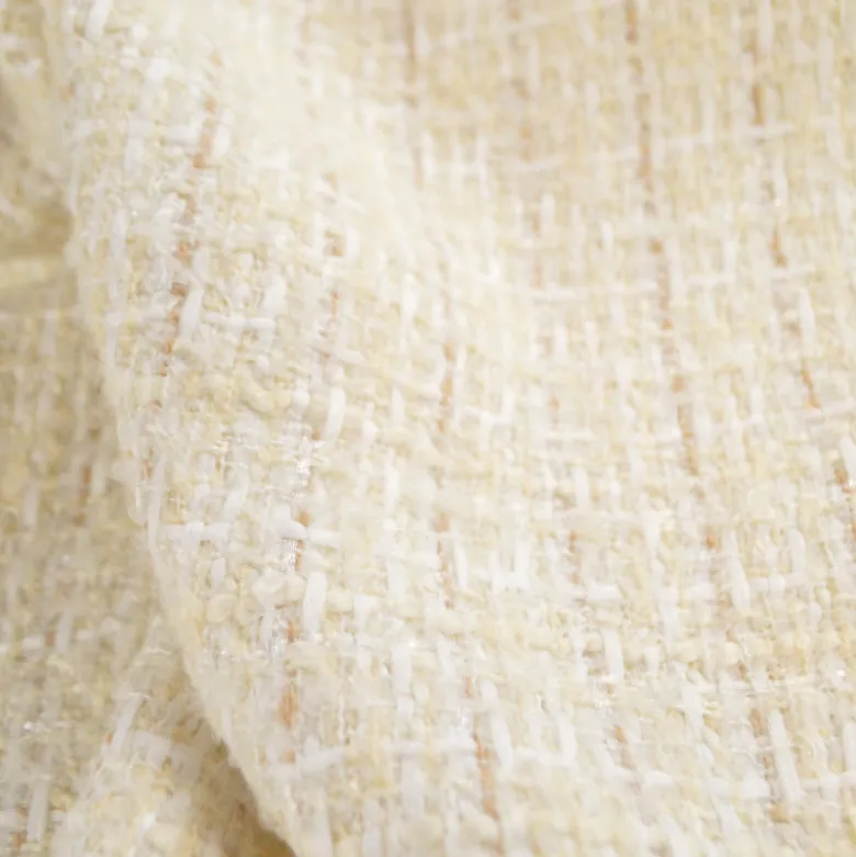 Tissu Tweed Lurex laine esprit Chanel - blanc cassé