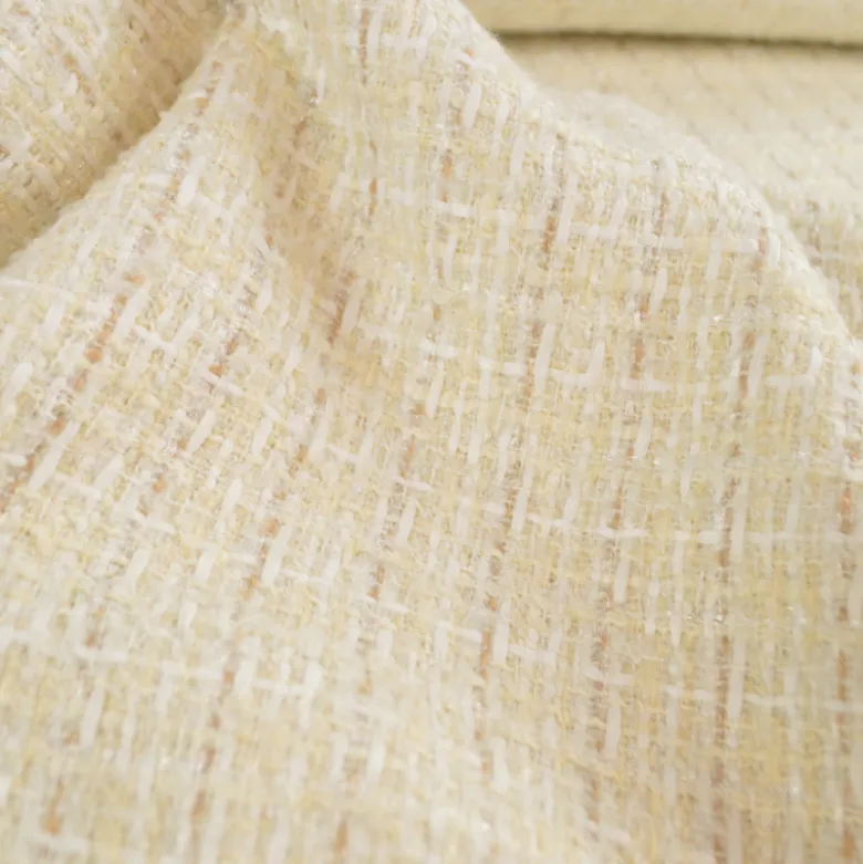 Tissu Tweed Lurex laine esprit Chanel - blanc cassé