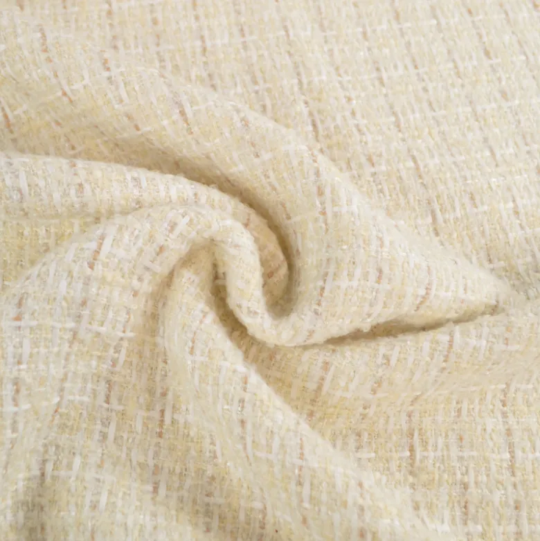 Tissu Tweed Lurex laine esprit Chanel - blanc cassé