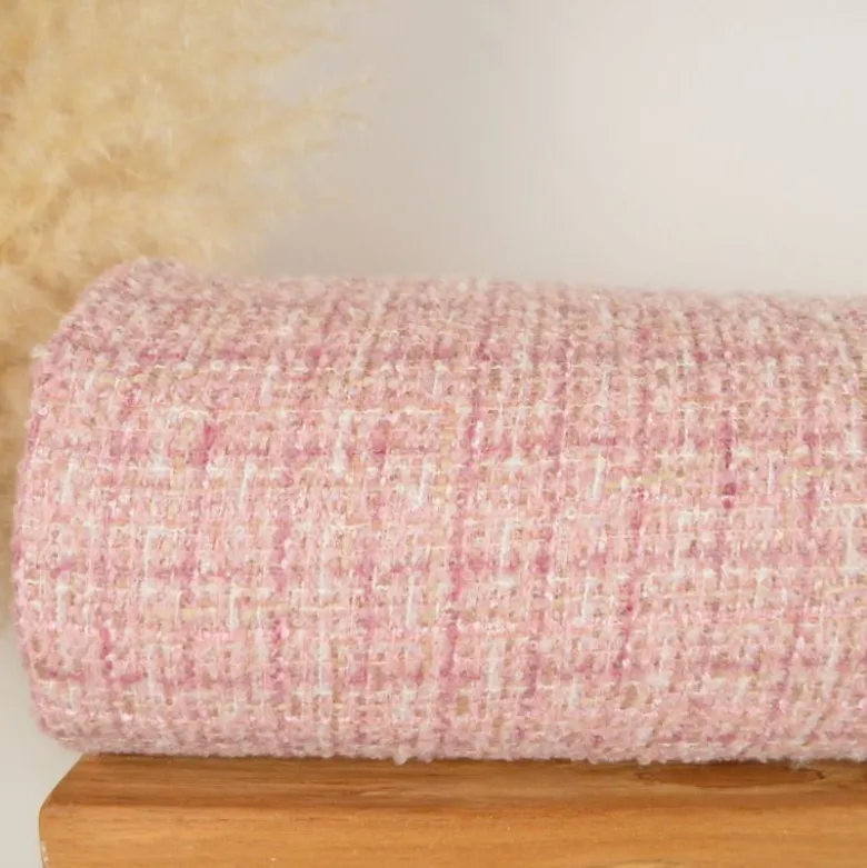 Tissu Tweed Lurex laine esprit Chanel - Rose