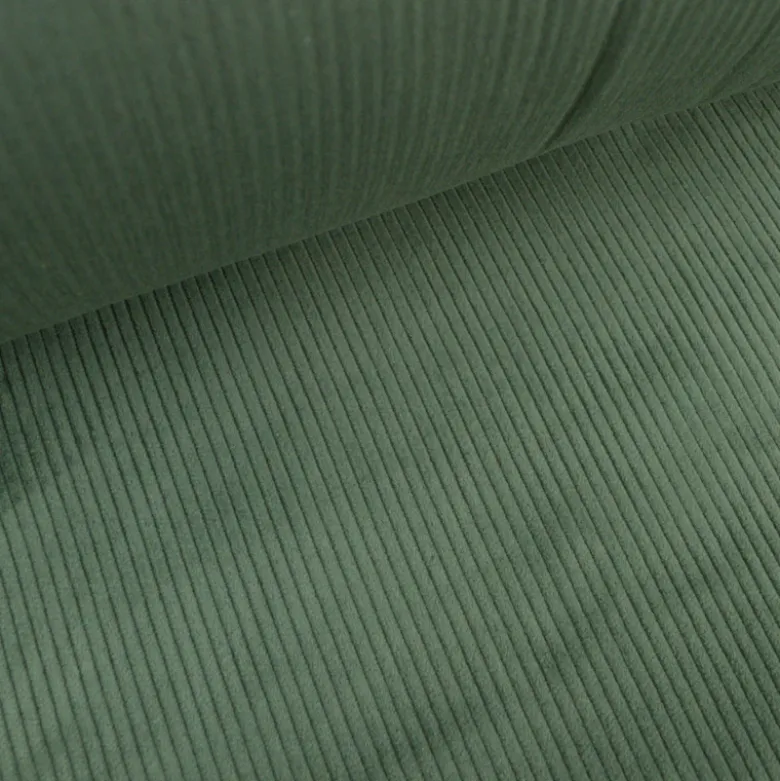 Tissu Velours cotelé grosses côtes vert kaki - OEKO TEX