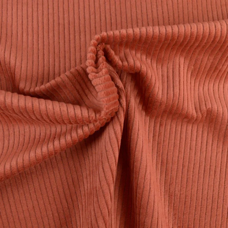 Tissu Velours cotelé grosses côtes Brique - OEKO TEX