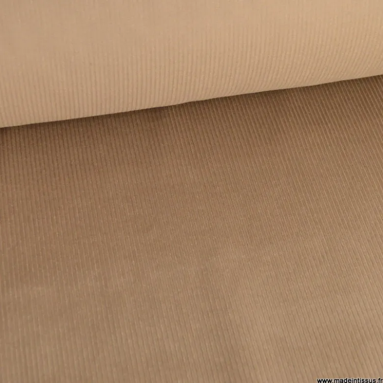 Tissu Velours cotelé 500 raies coloris beige caribou - OEKO TEX