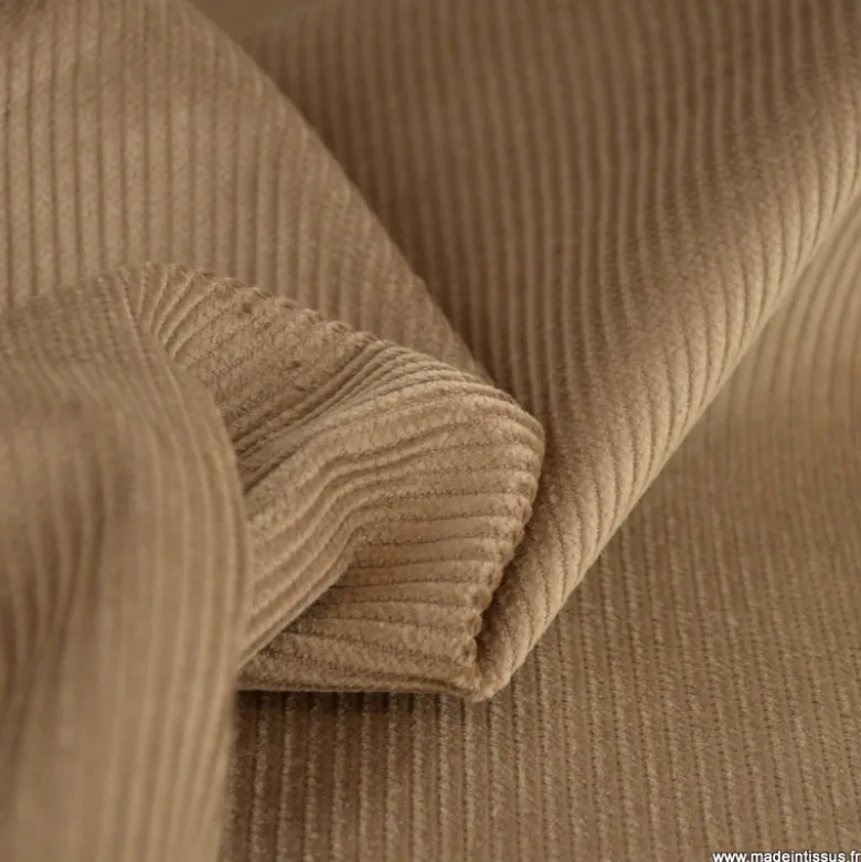 Tissu Velours cotelé 500 raies coloris beige caribou - OEKO TEX
