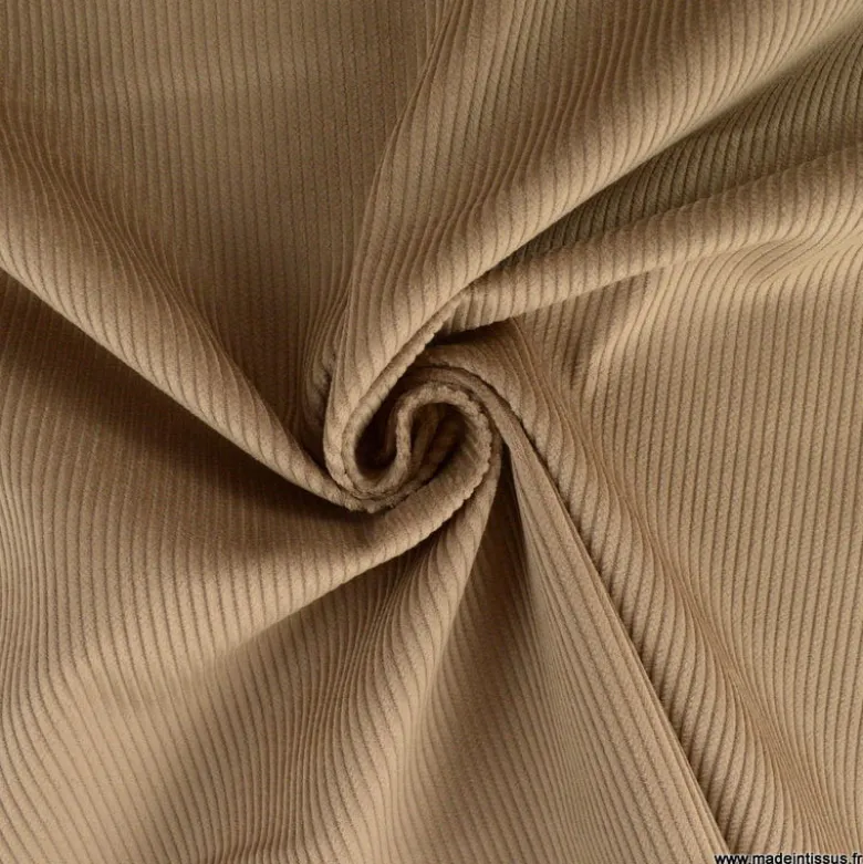 Tissu Velours cotelé 500 raies coloris beige caribou - OEKO TEX