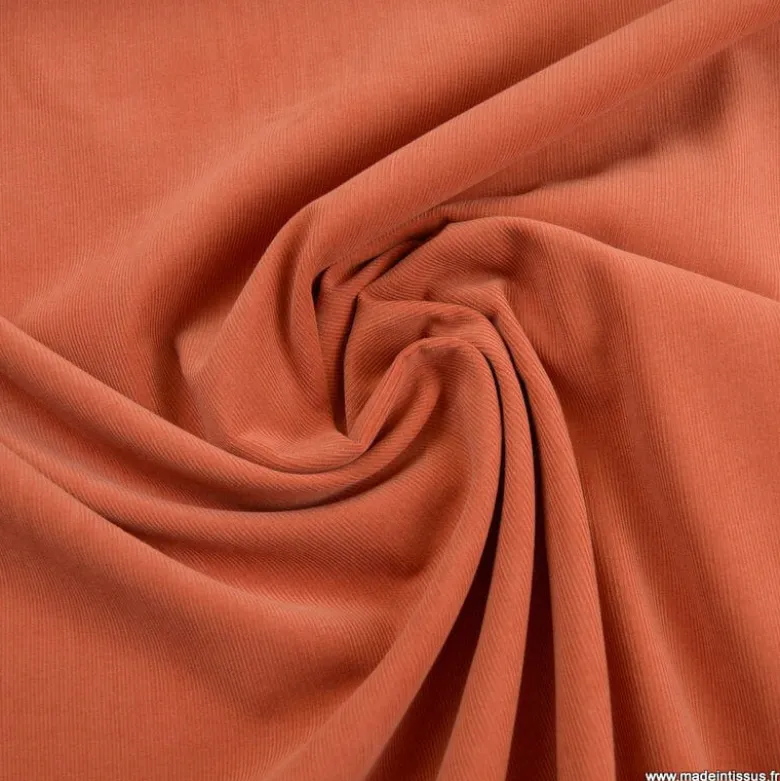 Tissu velours côtelé milleraies Terracotta
