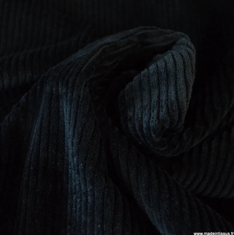Tissu Velours côtelé Stretch Noir - oeko tex