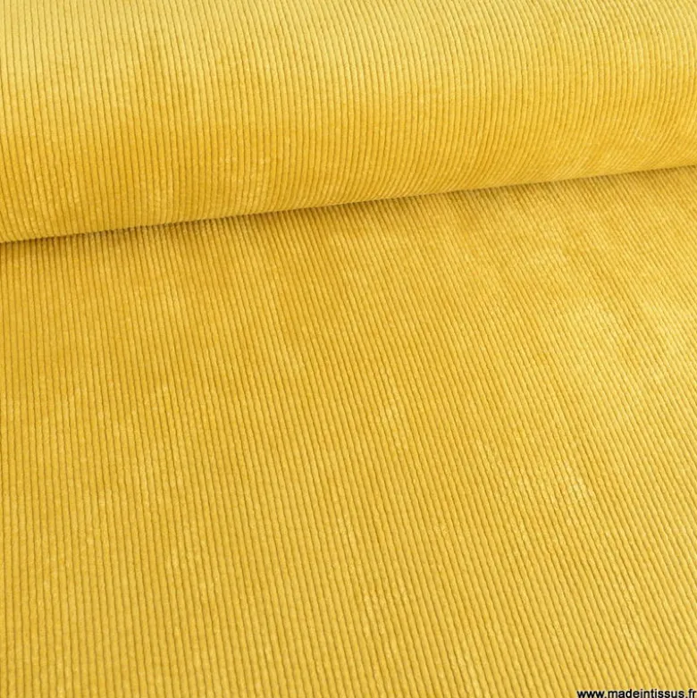 Tissu Velours côtelé washé moutarde - oeko tex