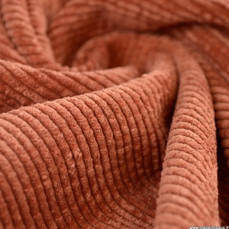 Tissu Velours côtelé washé terracotta - oeko tex