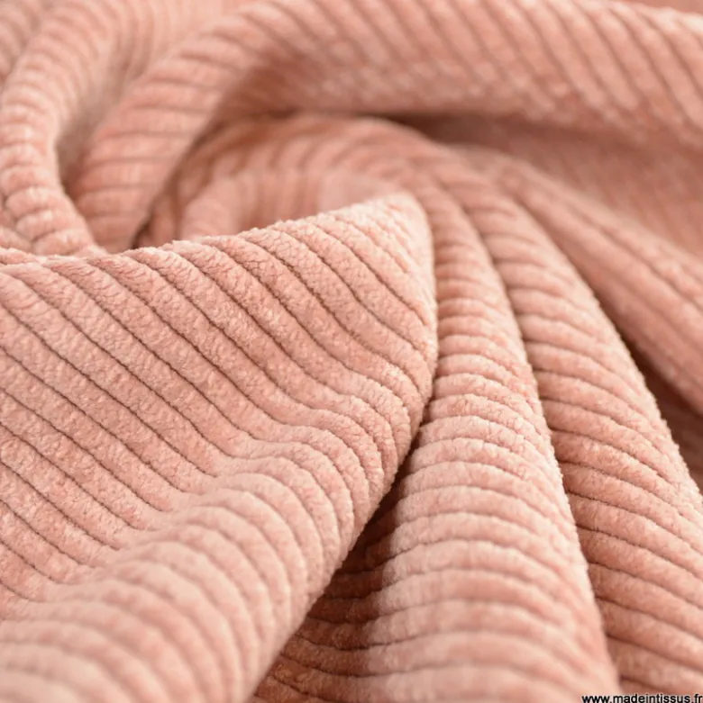 Tissu Velours côtelé washé vieux rose - oeko tex