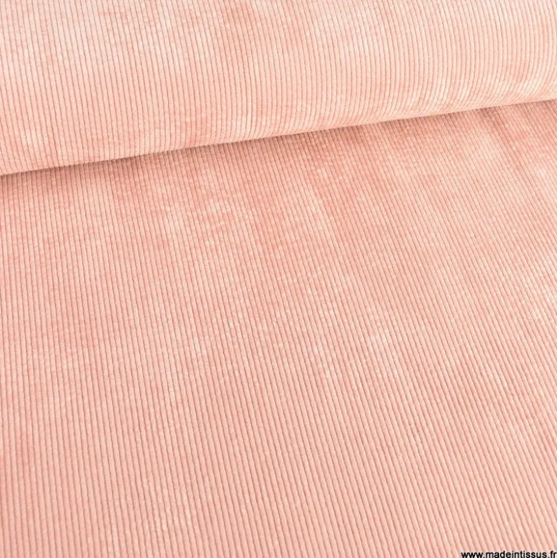 Tissu Velours côtelé washé vieux rose - oeko tex