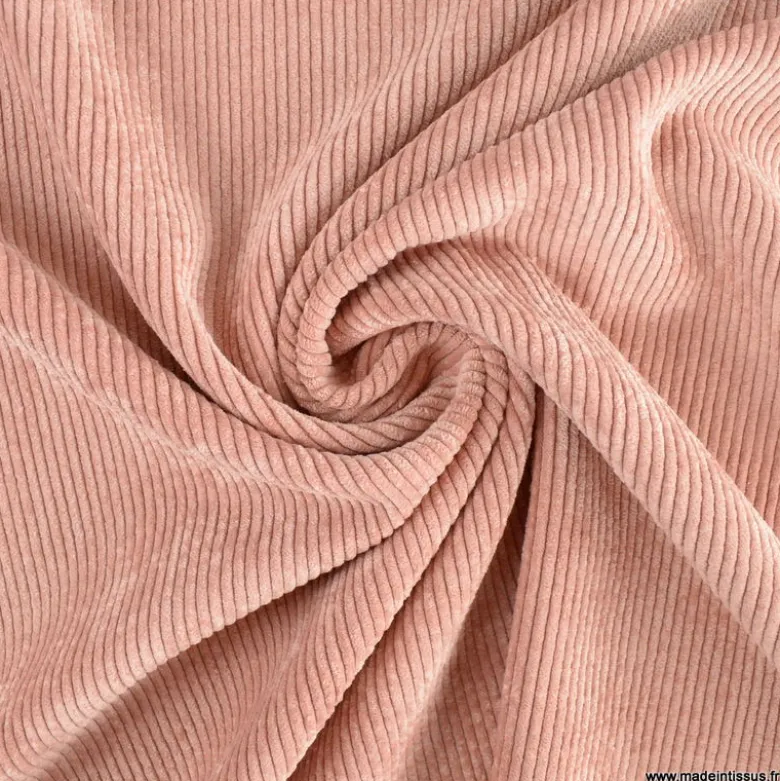 Tissu Velours côtelé washé vieux rose - oeko tex