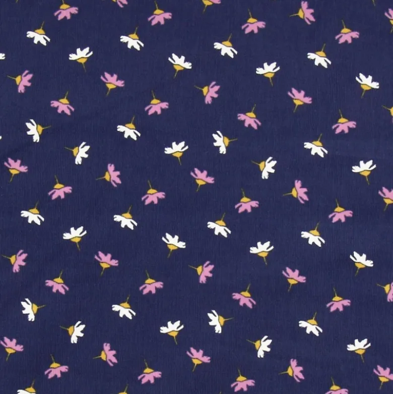 Tissu velours milleraies Erina motif fleurs fond rose - OEKO TEX