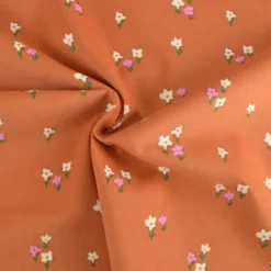 Tissu velours milleraies Joyflo motif fleurs rouille et écru - OEKO TEX