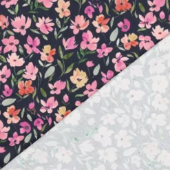 Tissu velours milleraies Poppy motif fleurs fond marine - OEKO TEX