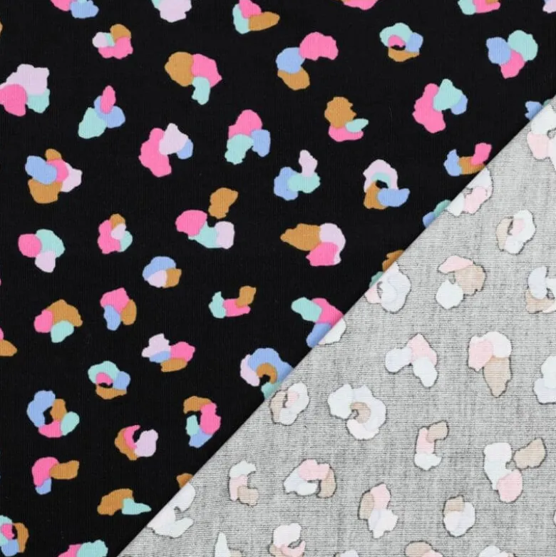 Tissu velours milleraies Poppy motif léopard fond noir - OEKO TEX