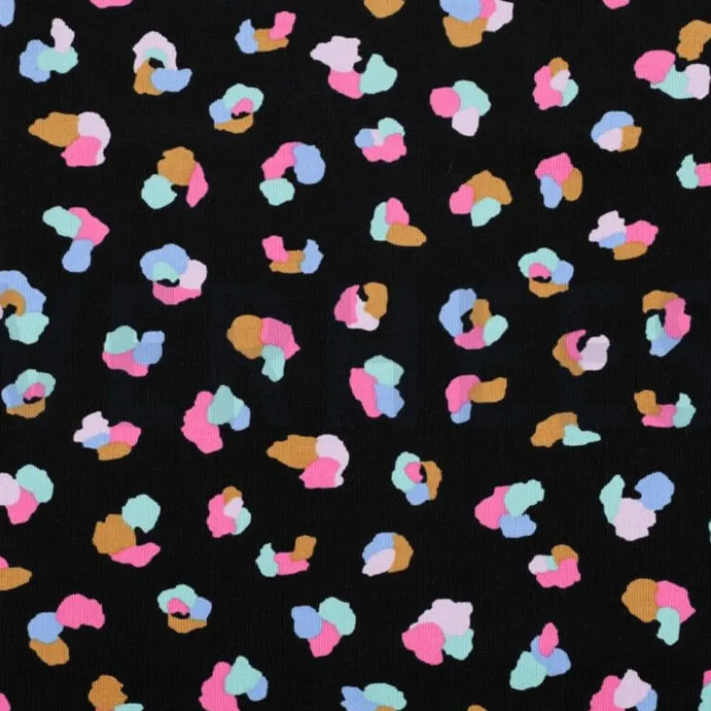 Tissu velours milleraies Poppy motif léopard fond noir - OEKO TEX