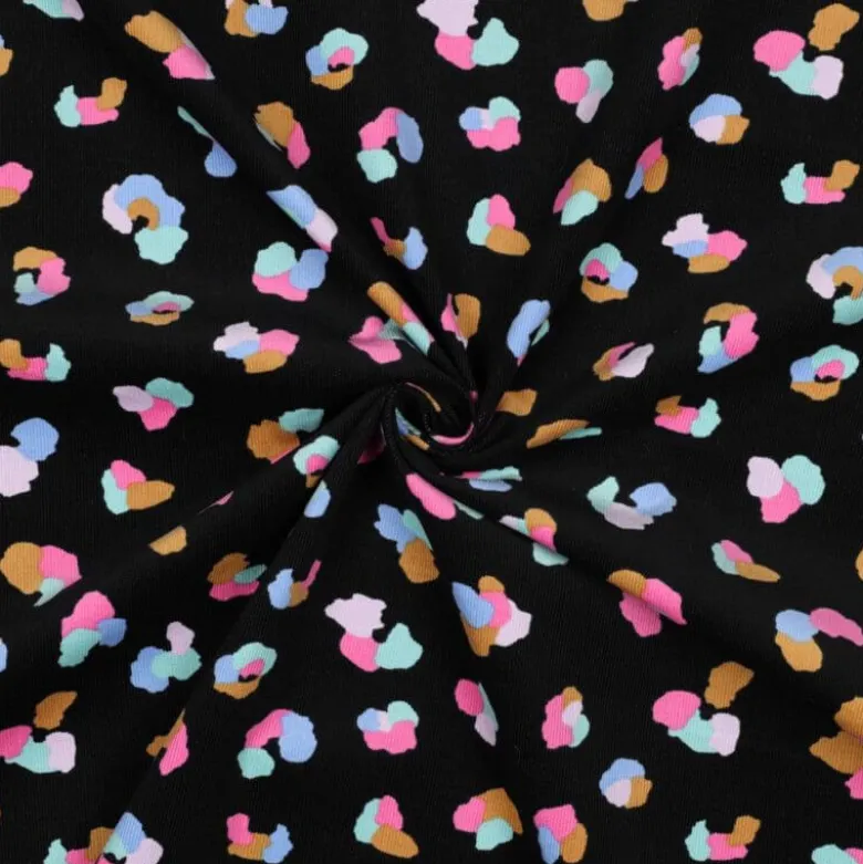 Tissu velours milleraies Poppy motif léopard fond noir - OEKO TEX
