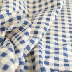 Tissu vichy en coton lavé - Bleu marine