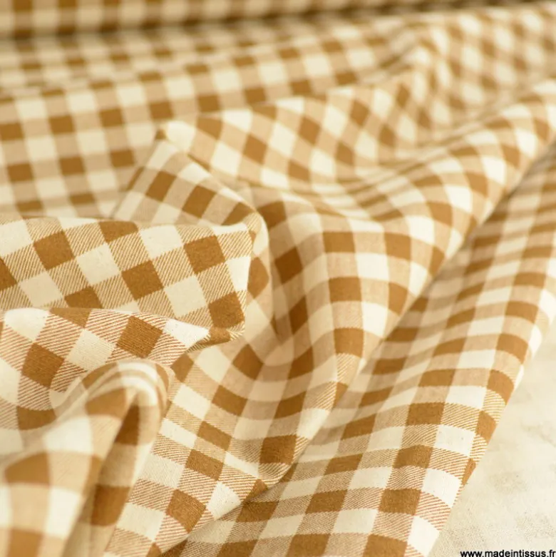 Tissu vichy en coton lavé - Camel - caramel