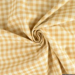 Tissu vichy en coton lavé - Moutarde