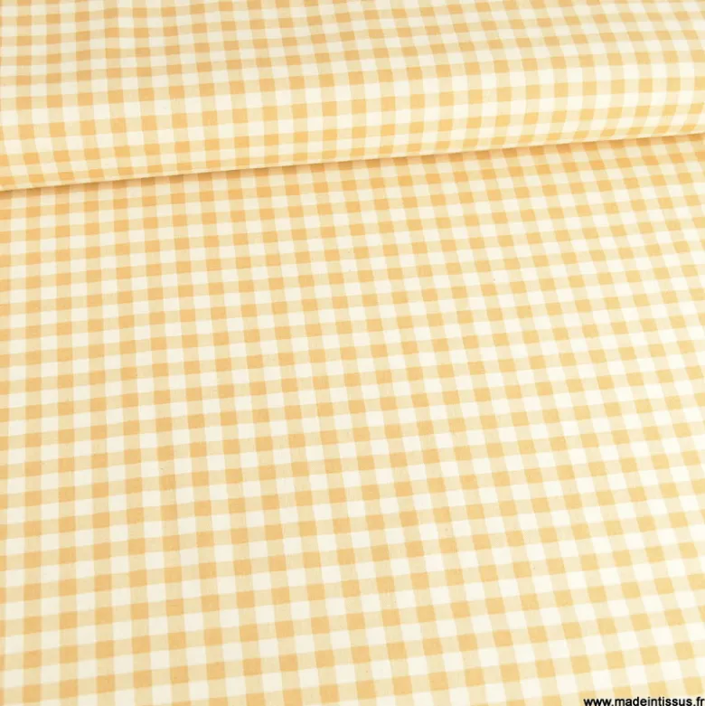 Tissu vichy en coton lavé - Moutarde