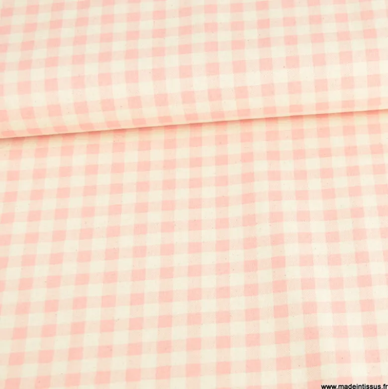 Tissu vichy en coton lavé - Rose