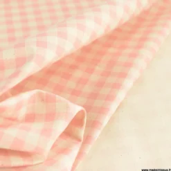 Tissu vichy en coton lavé - Rose